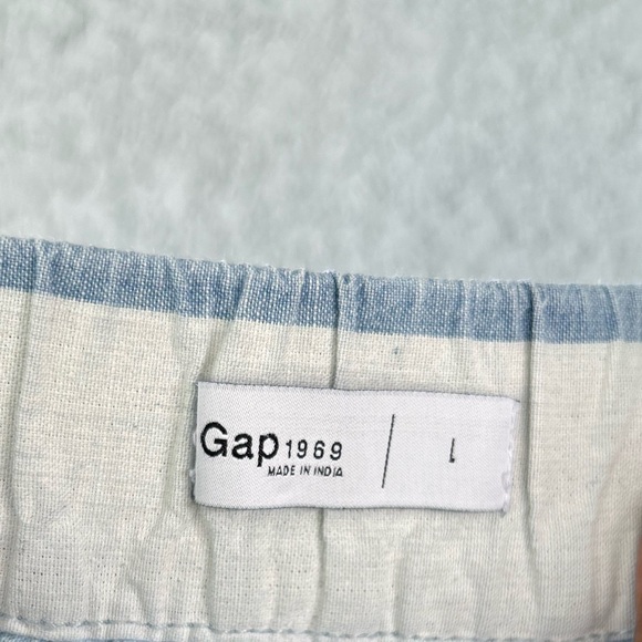 Gap Striped Chambray A-line Pockets Elastic Waist Cotton Mini Skirt Size L - Picture 4 of 5